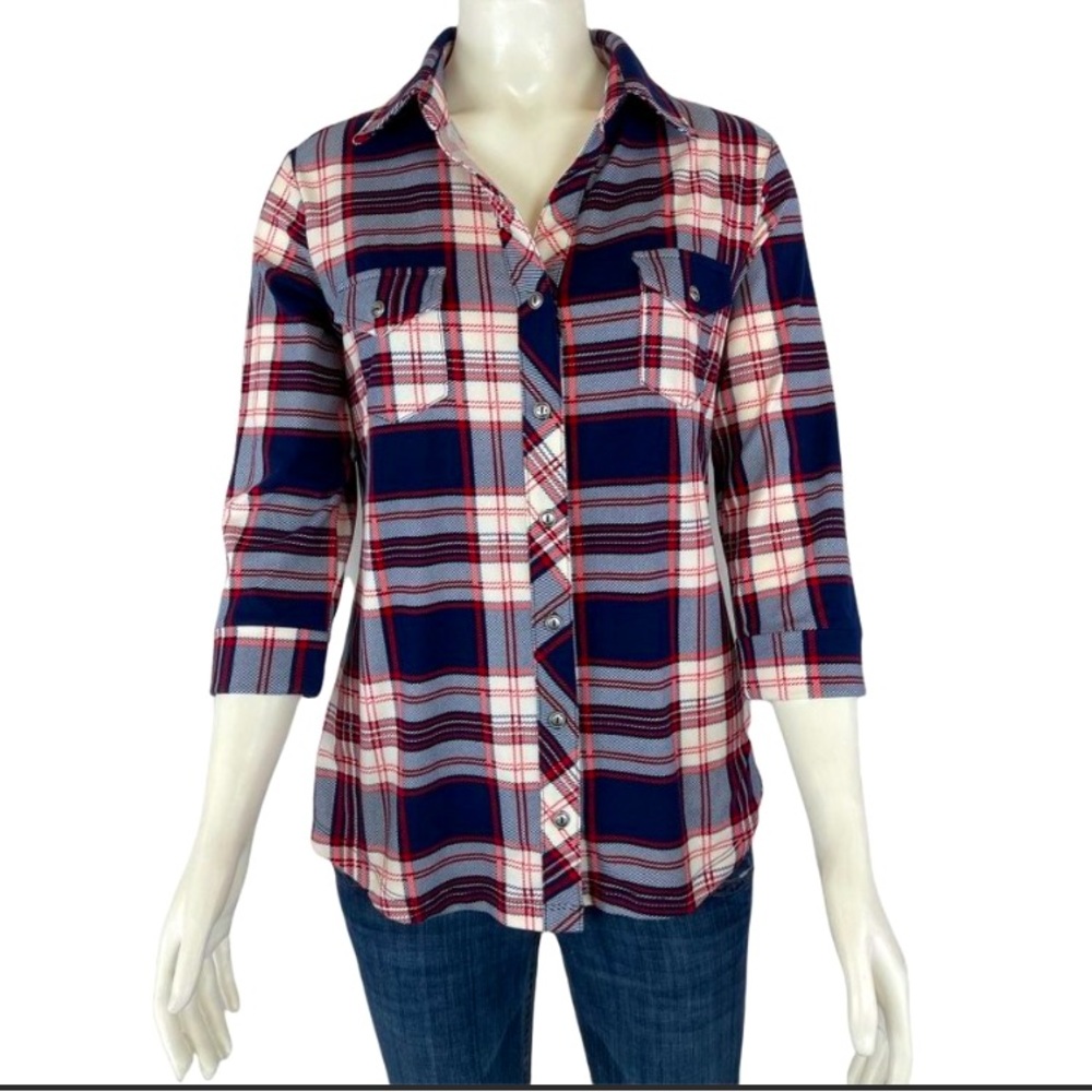 NWT Market & Spruce Balsman Button Down Plaid Knit Top